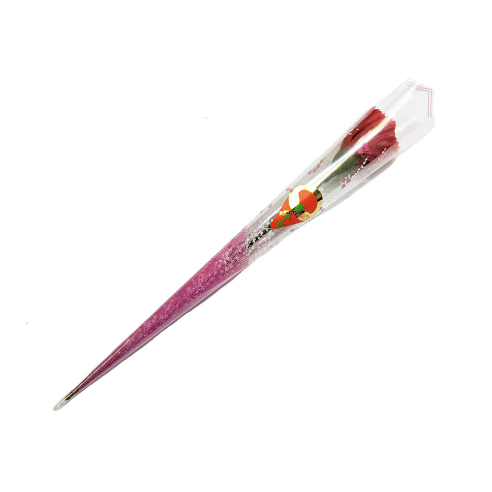 1輪 カーネーション(造花)赤色 約28cm カスミ草柄ラップ付き